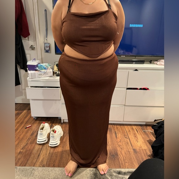 2 Piece Skirt Set Brown 2x - Picture 5 of 8